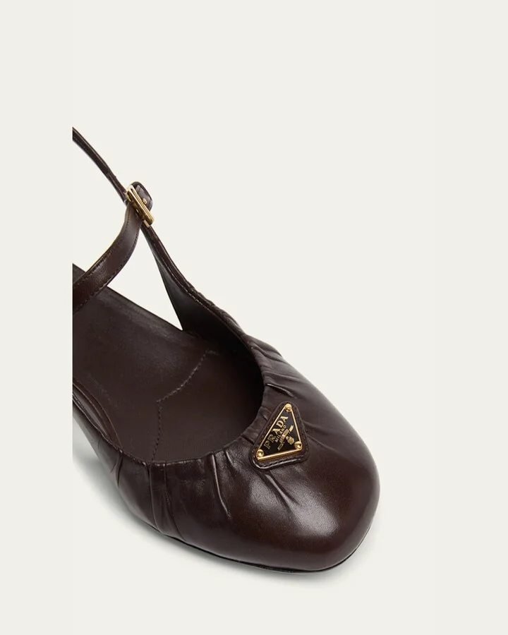 Ruched Toe Mary Jane Leather Pumps - Image 3