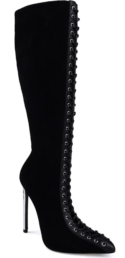 Rudy Pointed Toe Lace Up Knee High Boot