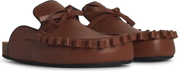 'ruffle' Brown Leather Slippers - Image 2