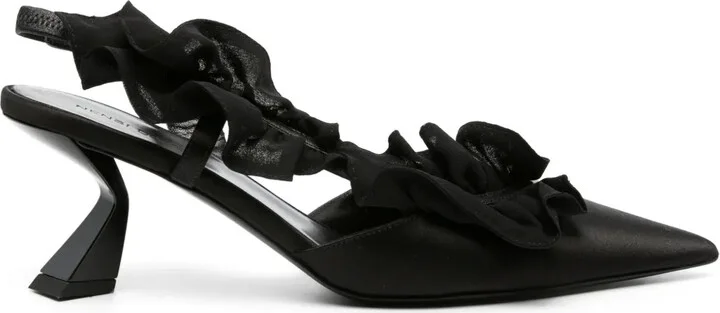 Ruffle-Detailed Satin Slingbacks
