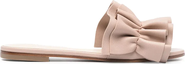 Ruffle Leather Mule Sandals