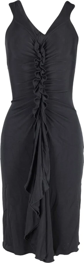 Ruffle Midi Dress in Black Viscose