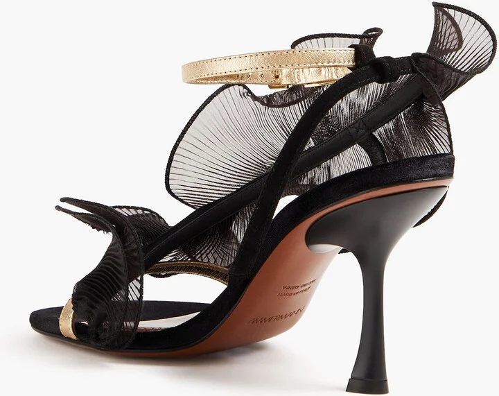 Ruffled plissé-organza and suede sandals - Image 3