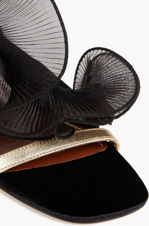 Ruffled plissé-organza and suede sandals - Image 4