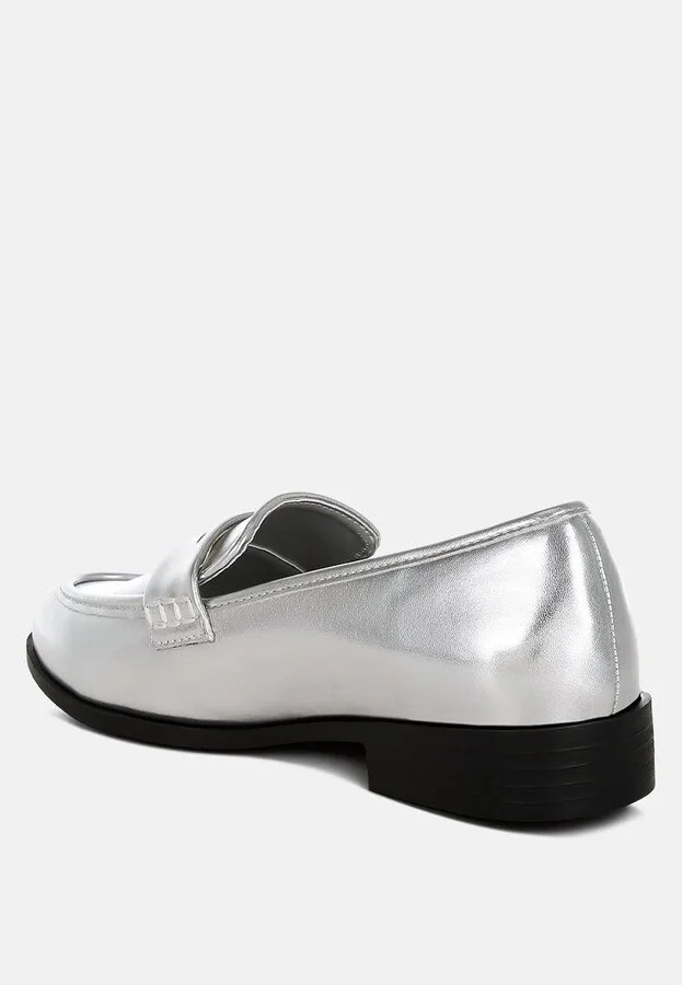 Rugle Metallic Faux Leather Flat Loafers - Image 2