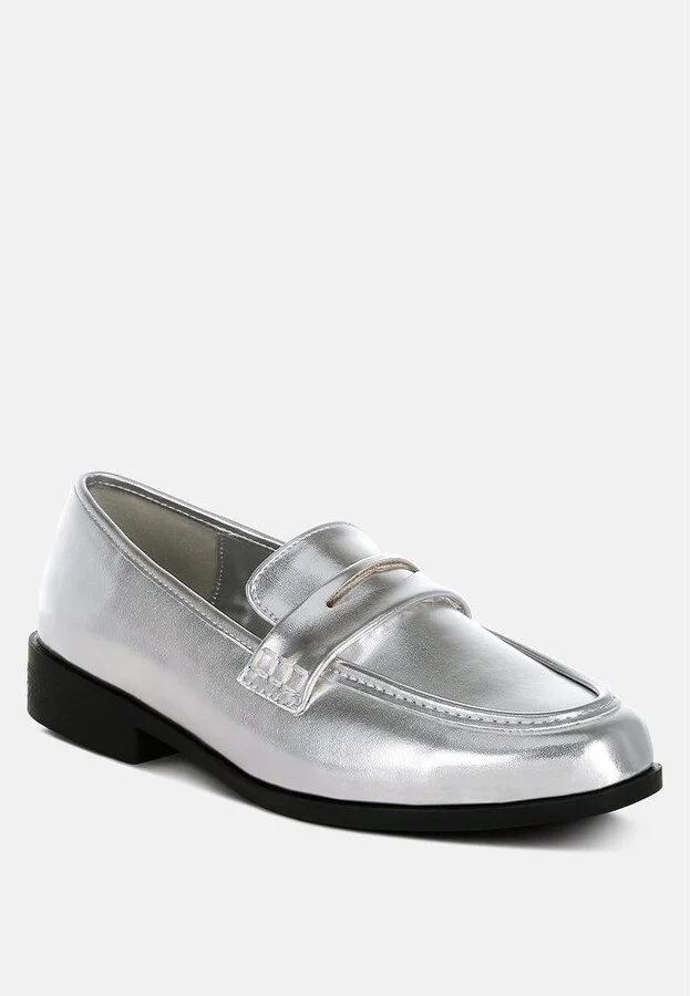 Rugle Metallic Faux Leather Flat Loafers - Image 3