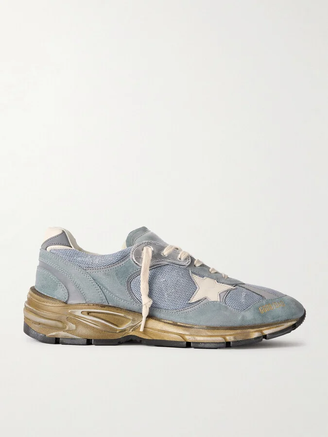 Running Dad Distressed Rubber and Leather-Trimmed Mesh and Suede Sneakers