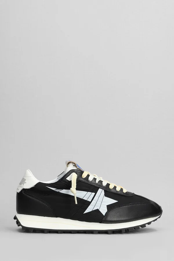 Running Marathon Sneakers In Black Leather And Fabric