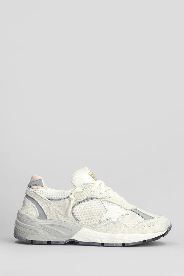 Running Sneakers In White Suede And Fabric