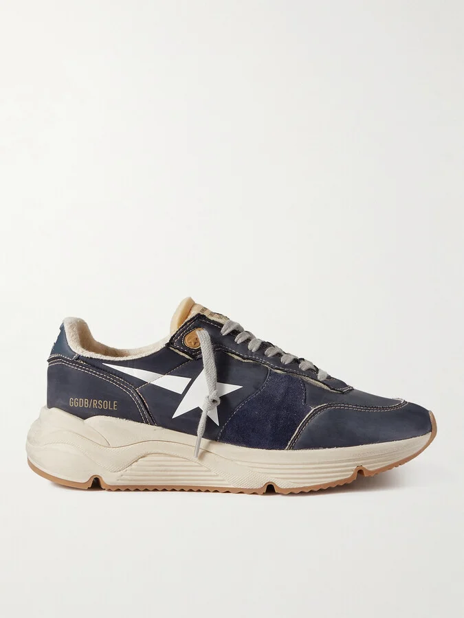 Running Sole Distressed Suede-Trimmed Nylon Sneakers