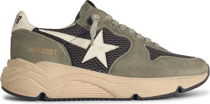 Running Sole' In Green Suede With White Leather Star And Heel