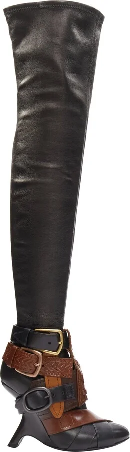 Runway belt buckle thigh high boots