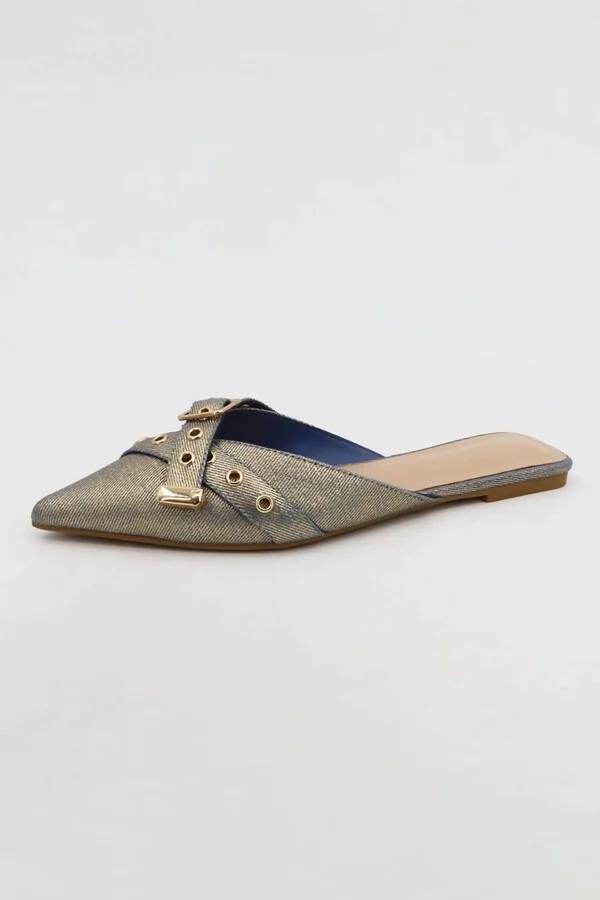 Runway Mules In Golden Denim