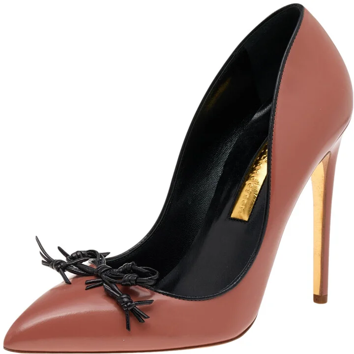 Rupert Sanderson Pink/Black Leather Embellished Pumps Size 40
