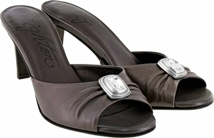 Russia Pewter Leather Heeled Slip On Sandal Shoe
