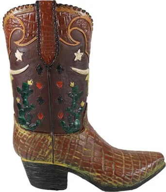 Rustic Western Faux Tooled Leather Crocodile Prints Cowboy Cowgirl Boot