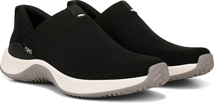Ryka Encore Knit Slip On Sneaker Women's Shoes Black/Gardenia : 6.5 D - Wide, Synthetic
