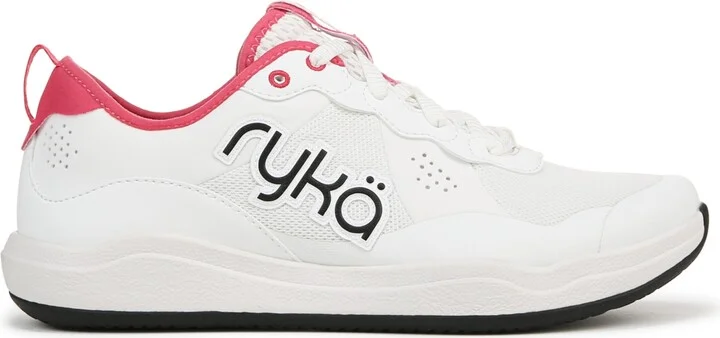 Ryka Women's Court Agility Cross Training Lace Up Sneakers - White/Pink Mesh Fabric - Image 2