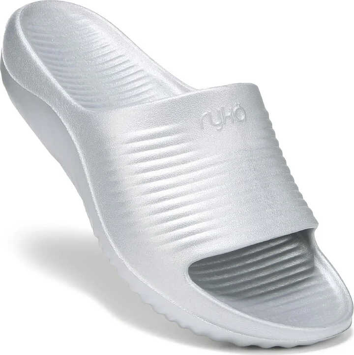 Ryka Womens Echo Recovery Slide Sandals Silver 7 M