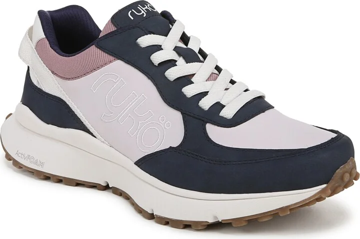 Ryka Women's Jog On Slip On Bungee Sneakers - Lilac/Navy Fabric/Faux Suede