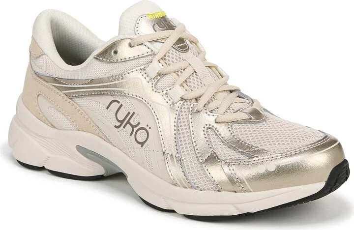 Ryka Women's Skylift Lace Up Walking Sneakers - Gold Metallic Mesh/Leather/Faux Leather