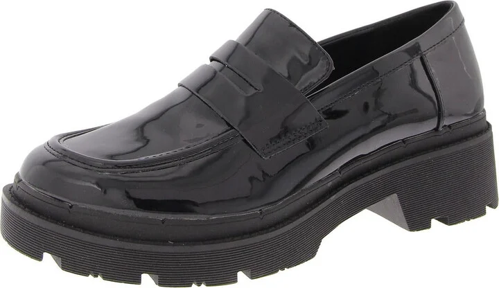 Saanvi Womens Leather Chunky Loafer Heels