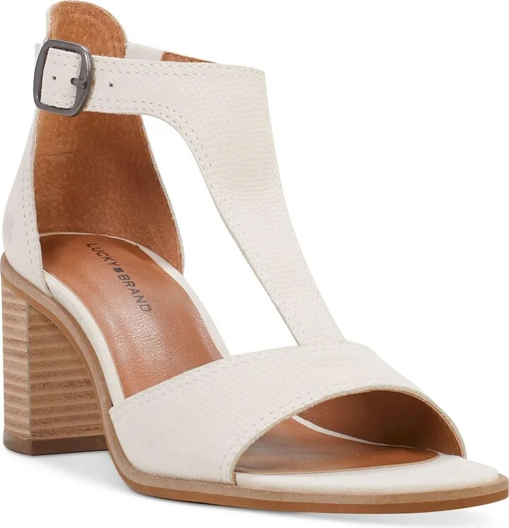 SABENI Womens Leather T-Strap Block Heels