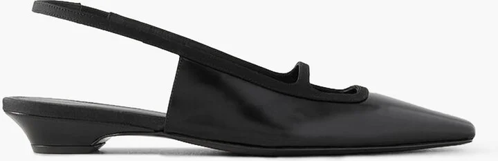 Sabik grosgrain-trimmed glossed-leather slingback pumps