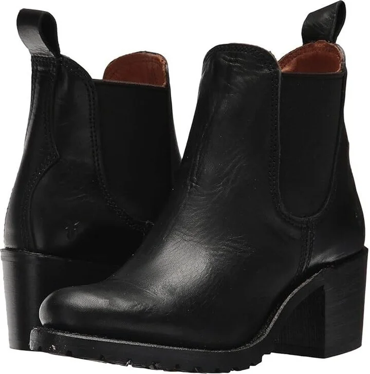 Sabrina Boot Women's US 8.5 Black Leather Ankle Block Heel Chelsea ZPO2583