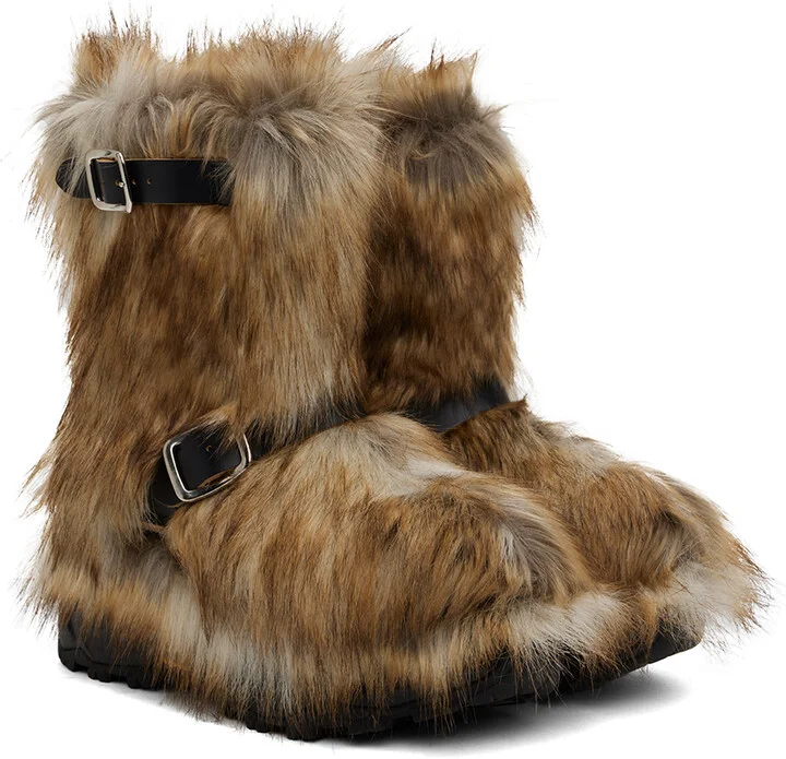 sacai Beige Faux-Fur Boots - Image 4