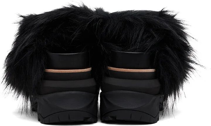 sacai Black Faux-Fur Sandals - Image 2