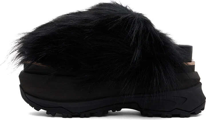 sacai Black Faux-Fur Sandals - Image 3