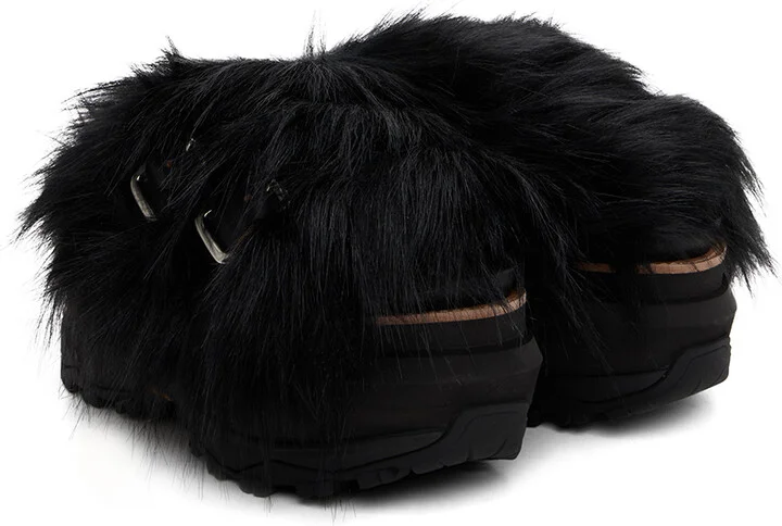 sacai Black Faux-Fur Sandals - Image 4
