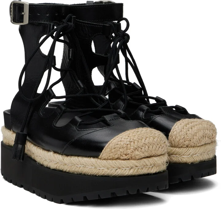 sacai Black Ghillie Heeled Sandals - Image 4