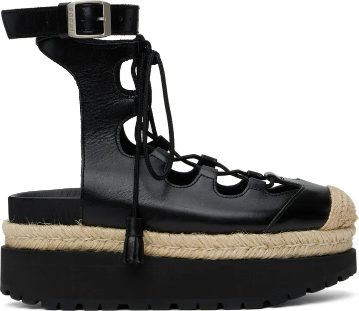 sacai Black Ghillie Heeled Sandals