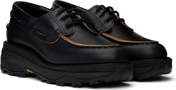 sacai Black Leather Boat Shoes - Image 4