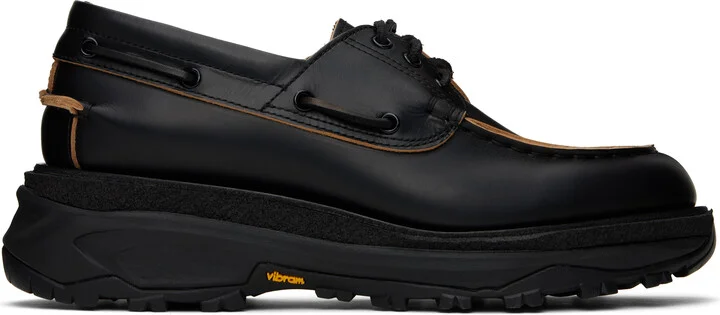 sacai Black Leather Boat Shoes