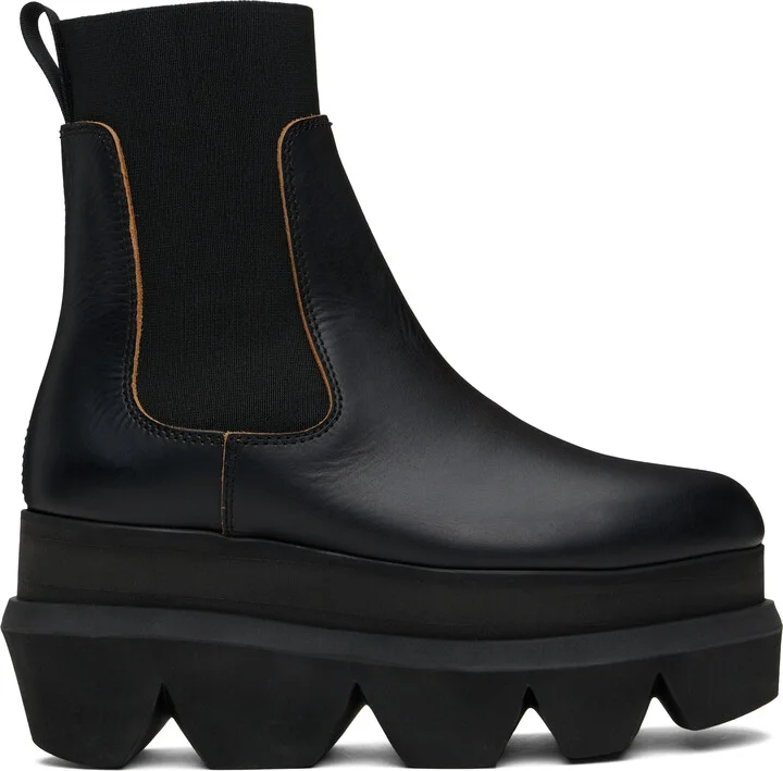 sacai Black Leather Chelsea Boots