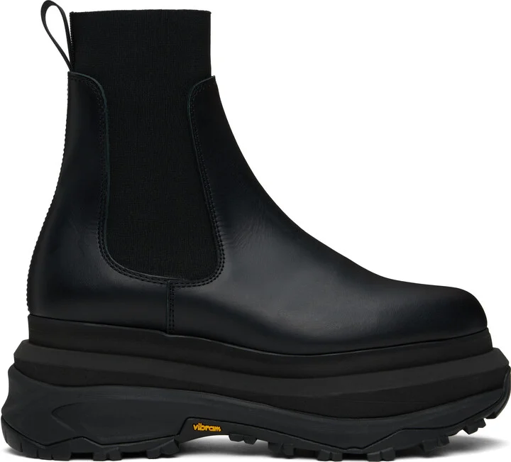 sacai Black Leather Chelsea Boots
