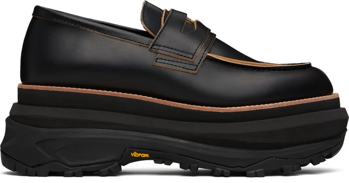 sacai Black Leather Loafers