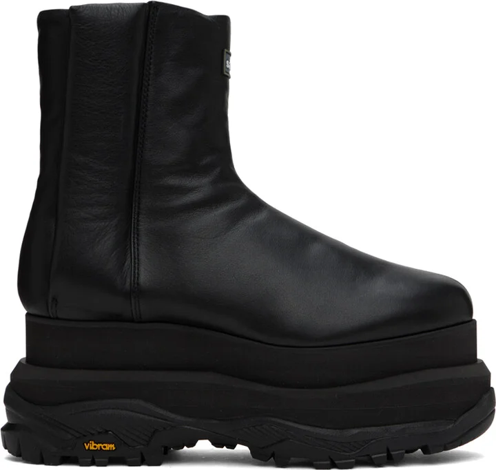 sacai Black Padded Wedge Boots