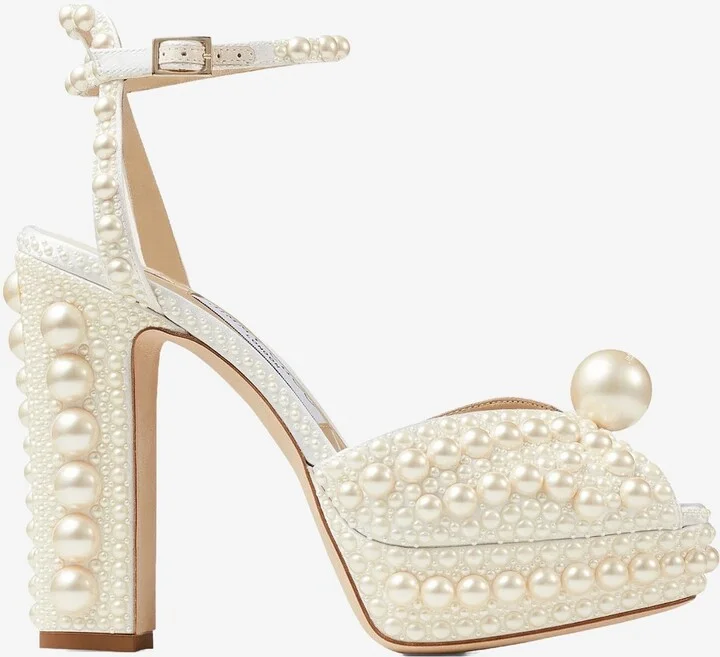 Sacaria 120 Pearl Embellished Satin Platform Sandals