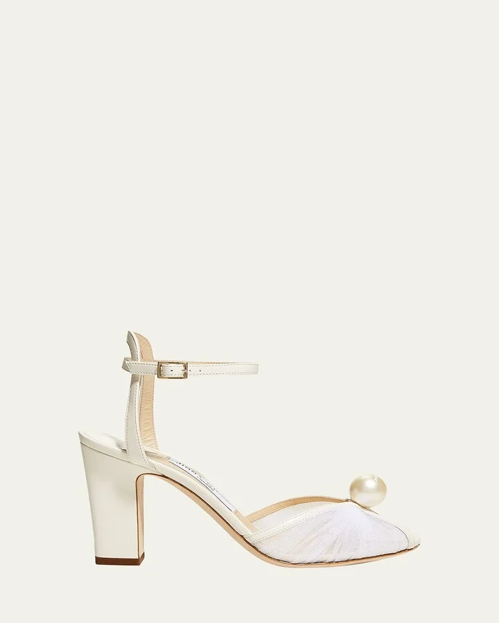 Sacaria Tulle Pearly Ankle-Strap Sandals