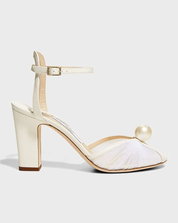 Sacaria Tulle Pearly Ankle-Strap Sandals