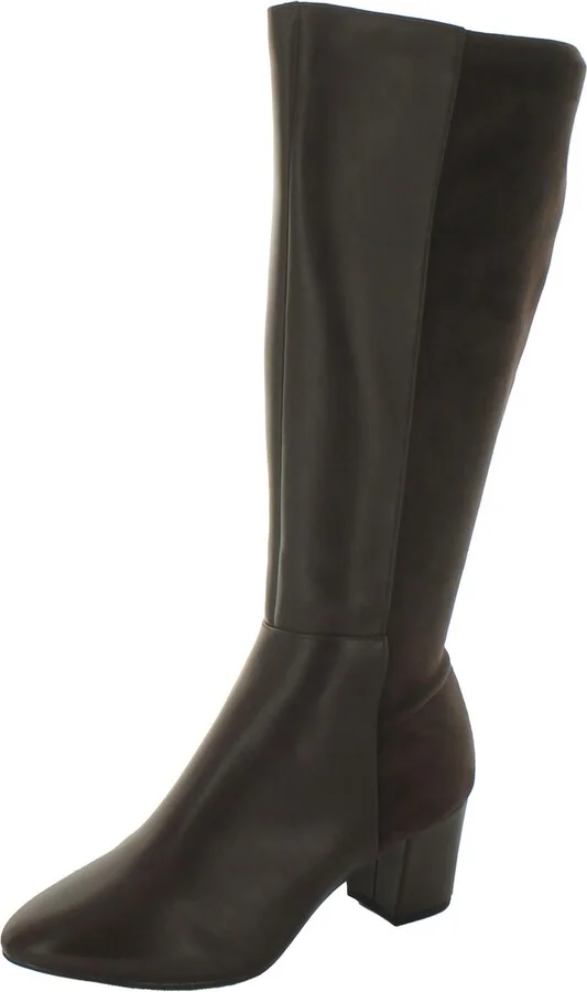Sacaria Womens Faux Leather Block Heel Knee-High Boots