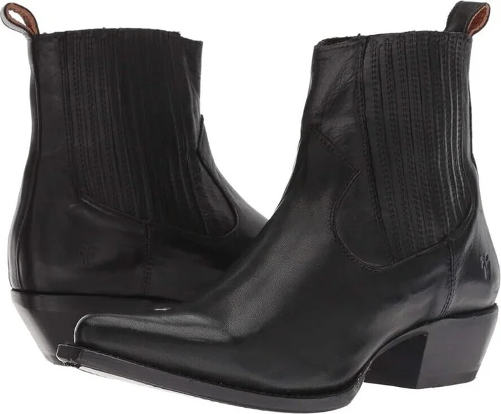 Sacha Boots Women's US 9.5 Black Leather Block Heel Ankle Bootie ZPO1299