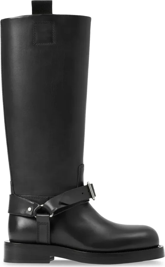 Saddle knee-high leather boots