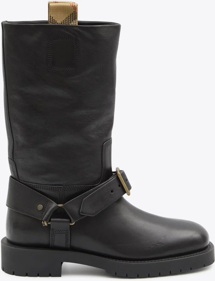 Saddle Mid-Calf Leather Boots