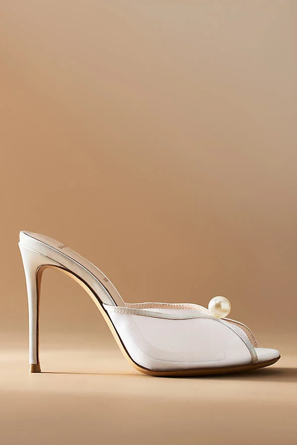 Sadie Mesh Pearl Mule Heels