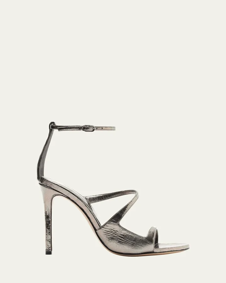 Sadie Metallic Asymmetrical Ankle-Strap Sandals